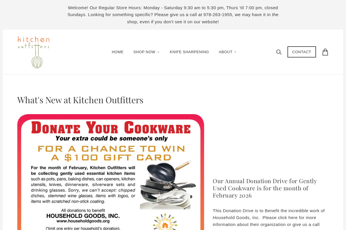 Kitchen Outfitters homepage screenshot