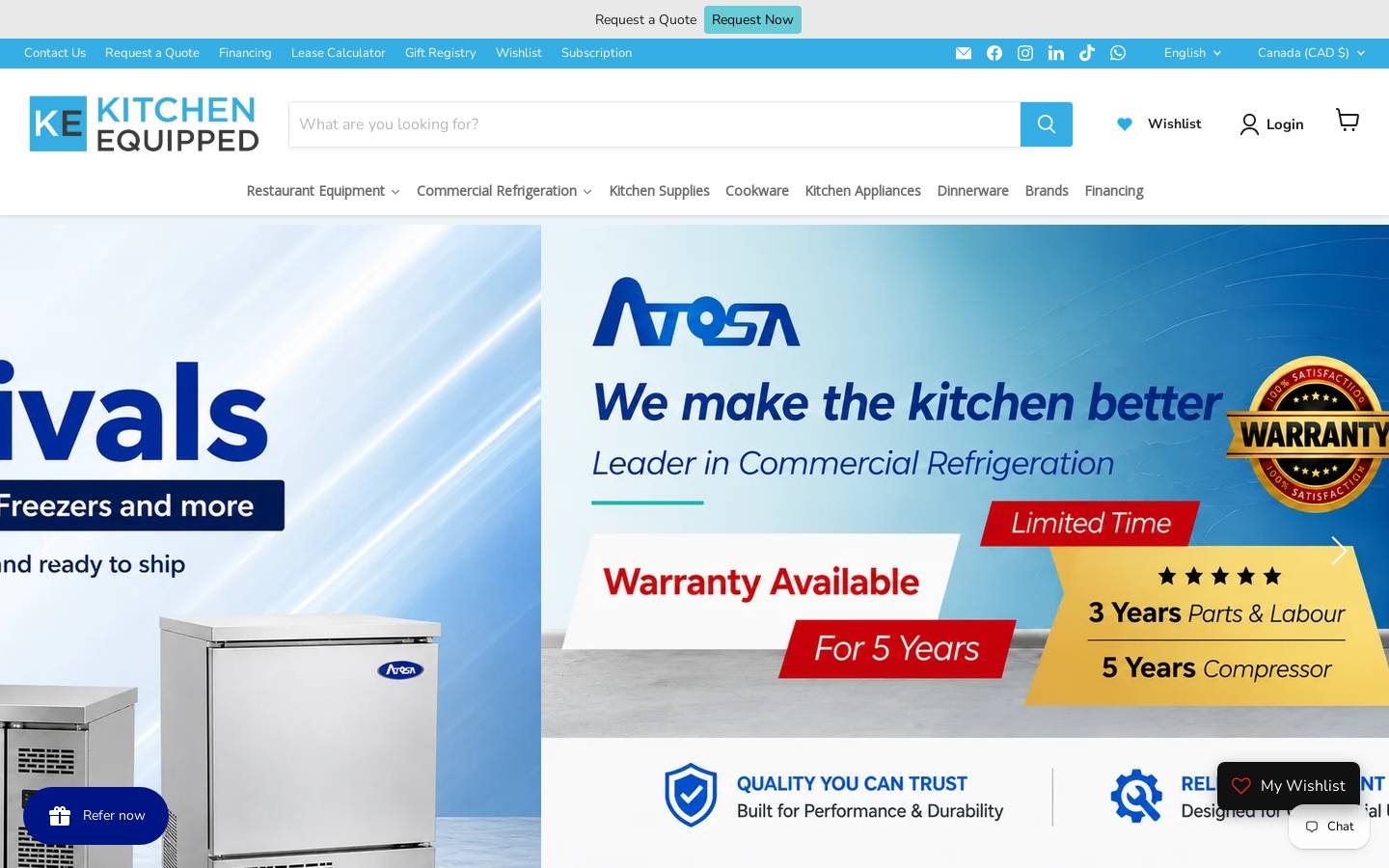 kitchenequipped.com homepage screenshot
