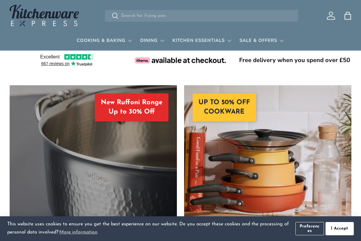 Kitchenware Express homepage screenshot