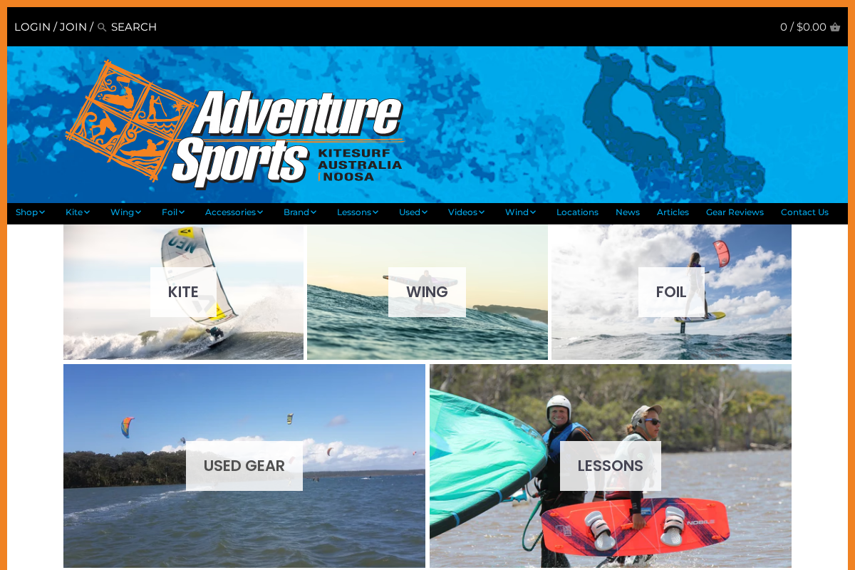 Adventure Sports Kitesurf Australia homepage screenshot