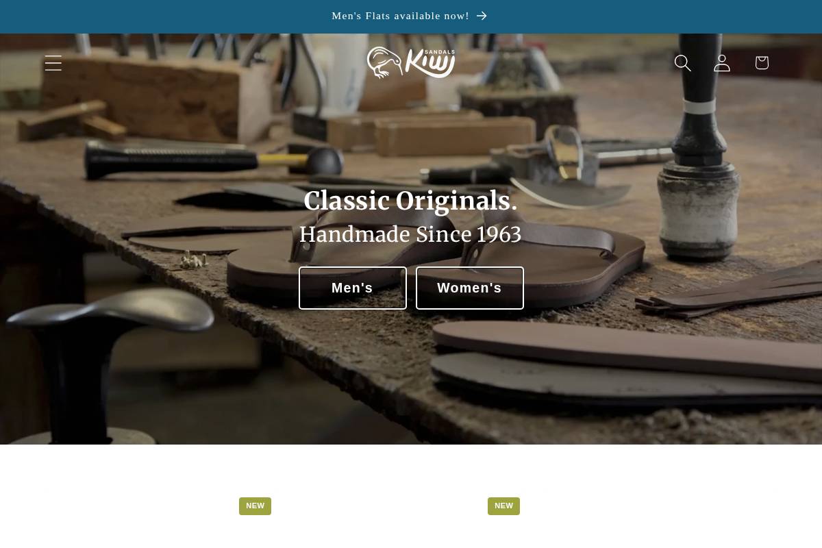 kiwisandals.com homepage screenshot