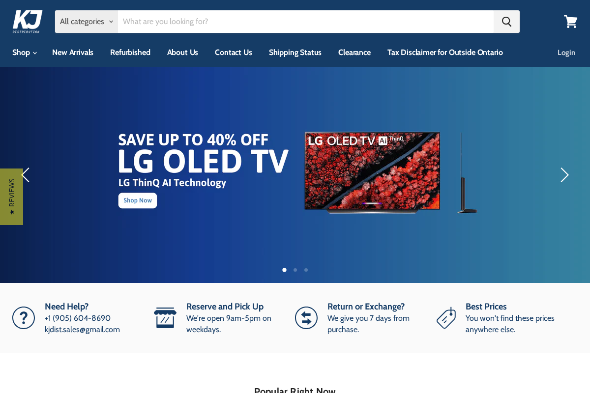 KJ Distribution homepage screenshot