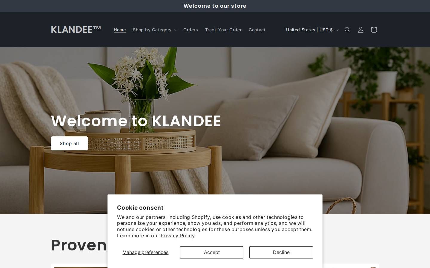 klandeestore.com homepage screenshot
