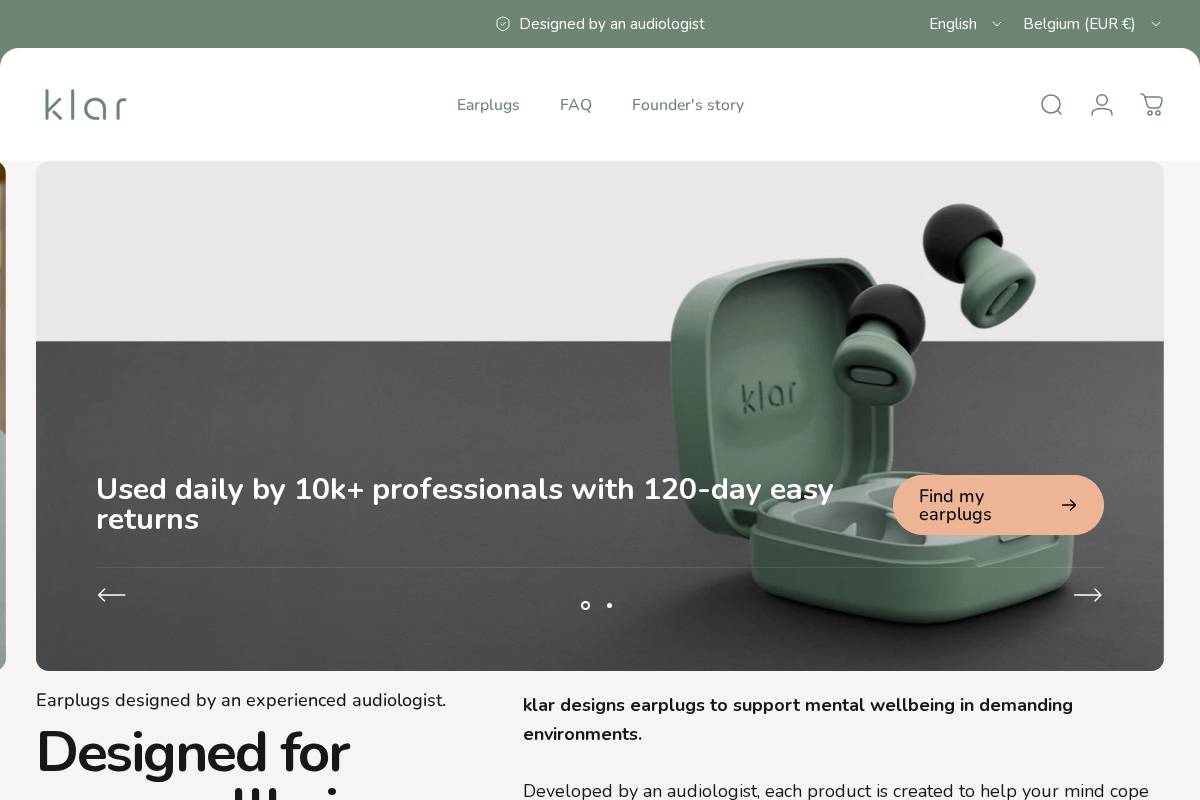 klar earplugs homepage screenshot