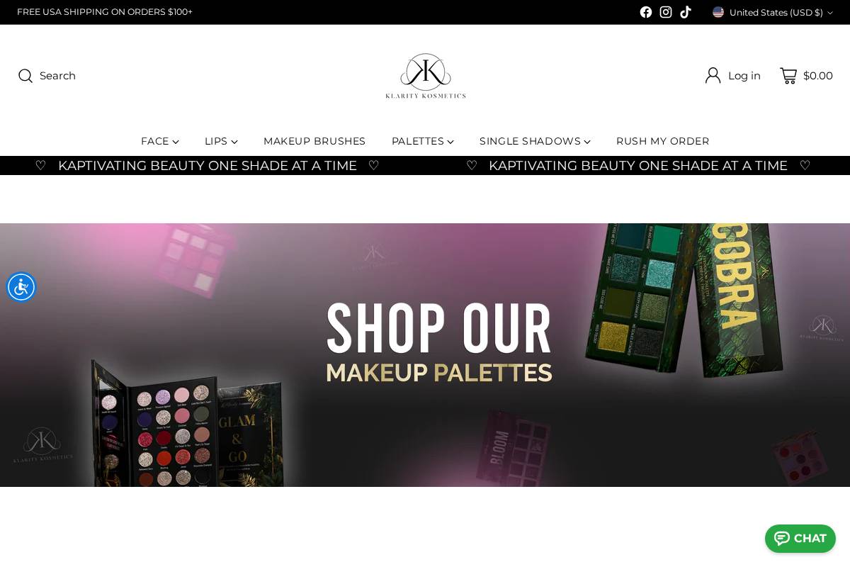 Klaritykosmetics homepage screenshot