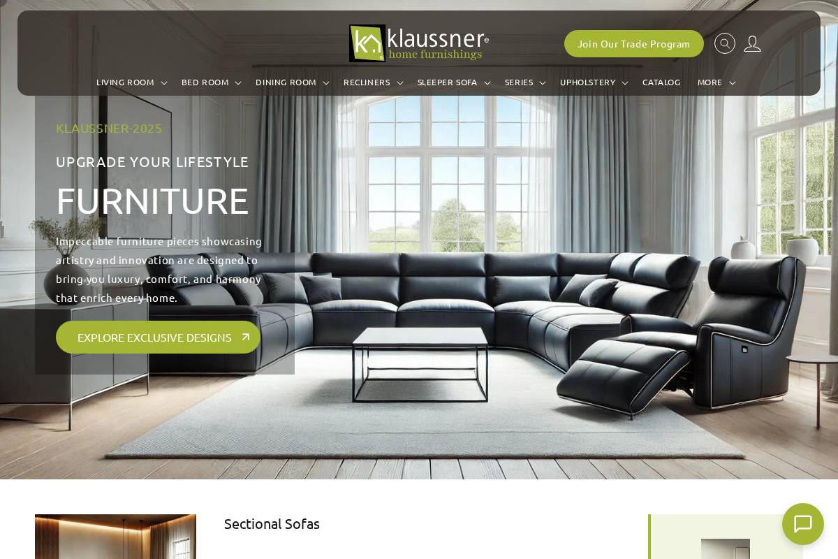 Klaussner Home Furnishings homepage screenshot
