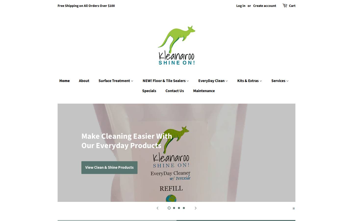 kleanaroo.com homepage screenshot