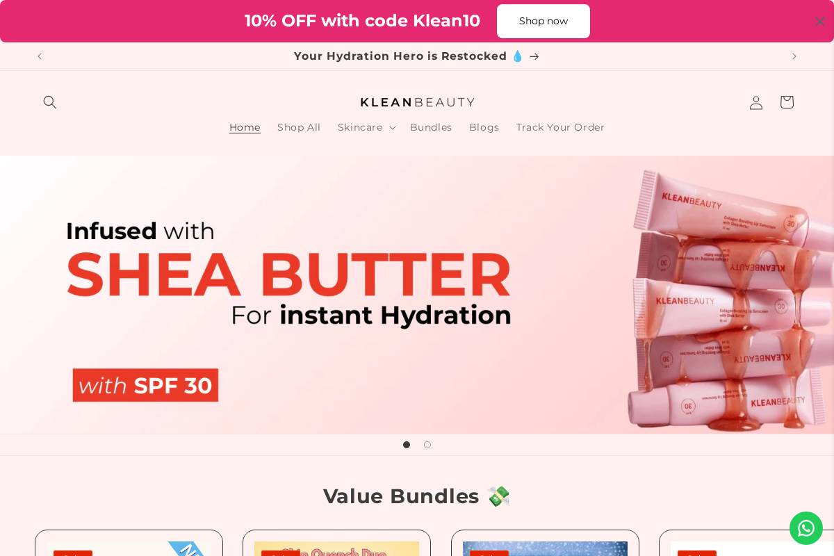 kleanbeauty.co homepage screenshot