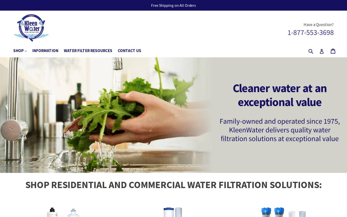 Kleenwater homepage screenshot