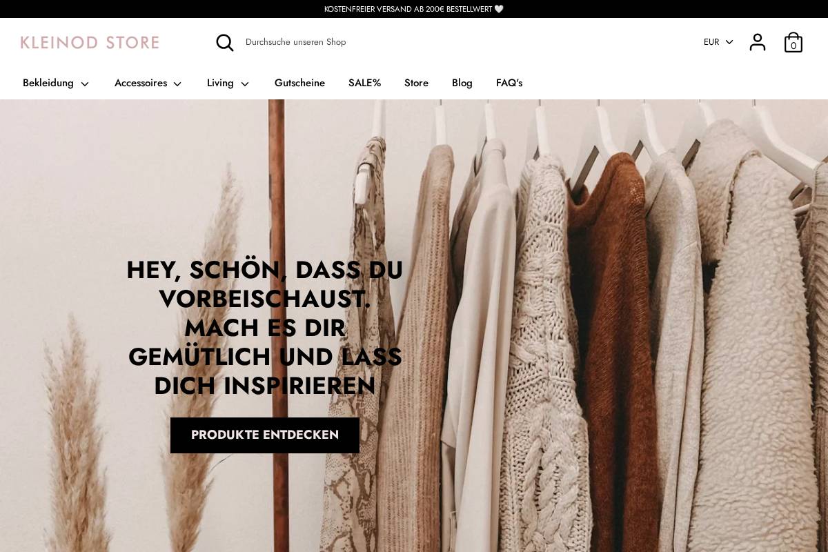 Kleinod Store homepage screenshot