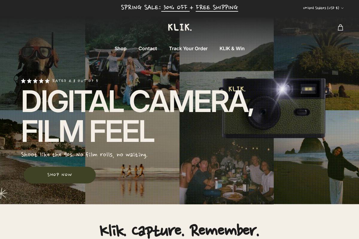 KLIK homepage screenshot
