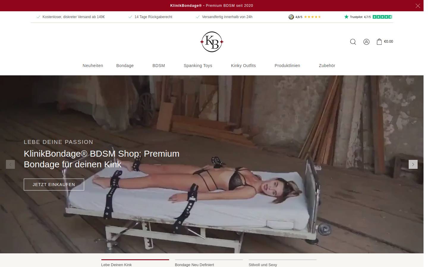 KlinikBondage homepage screenshot