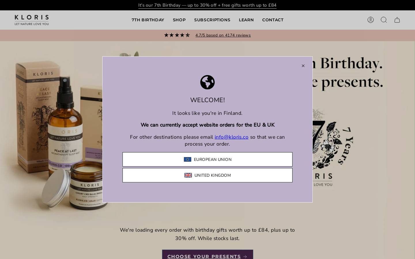 KLORIS CBD homepage screenshot