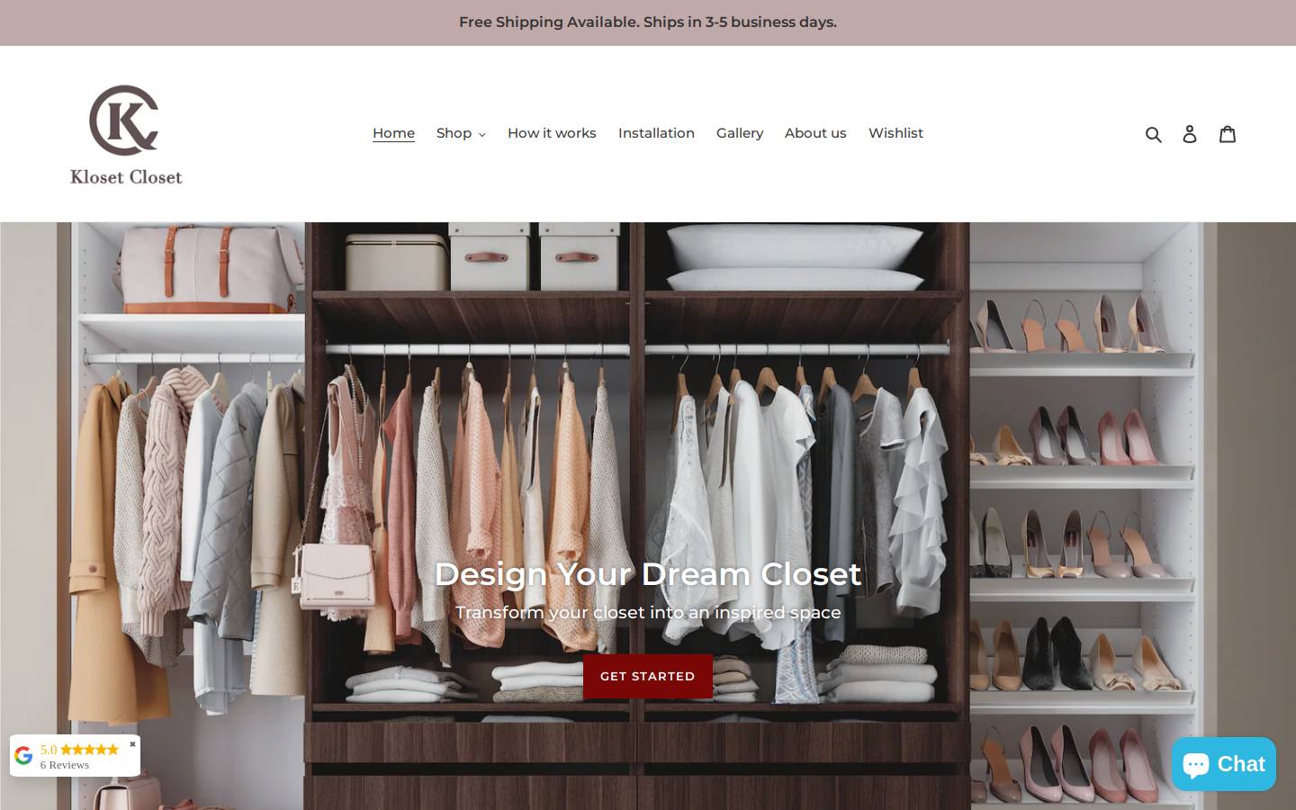 klosetclosets.com homepage screenshot