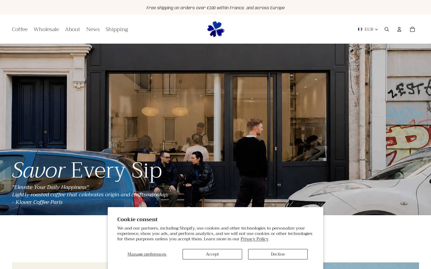 klovercoffee.com homepage screenshot