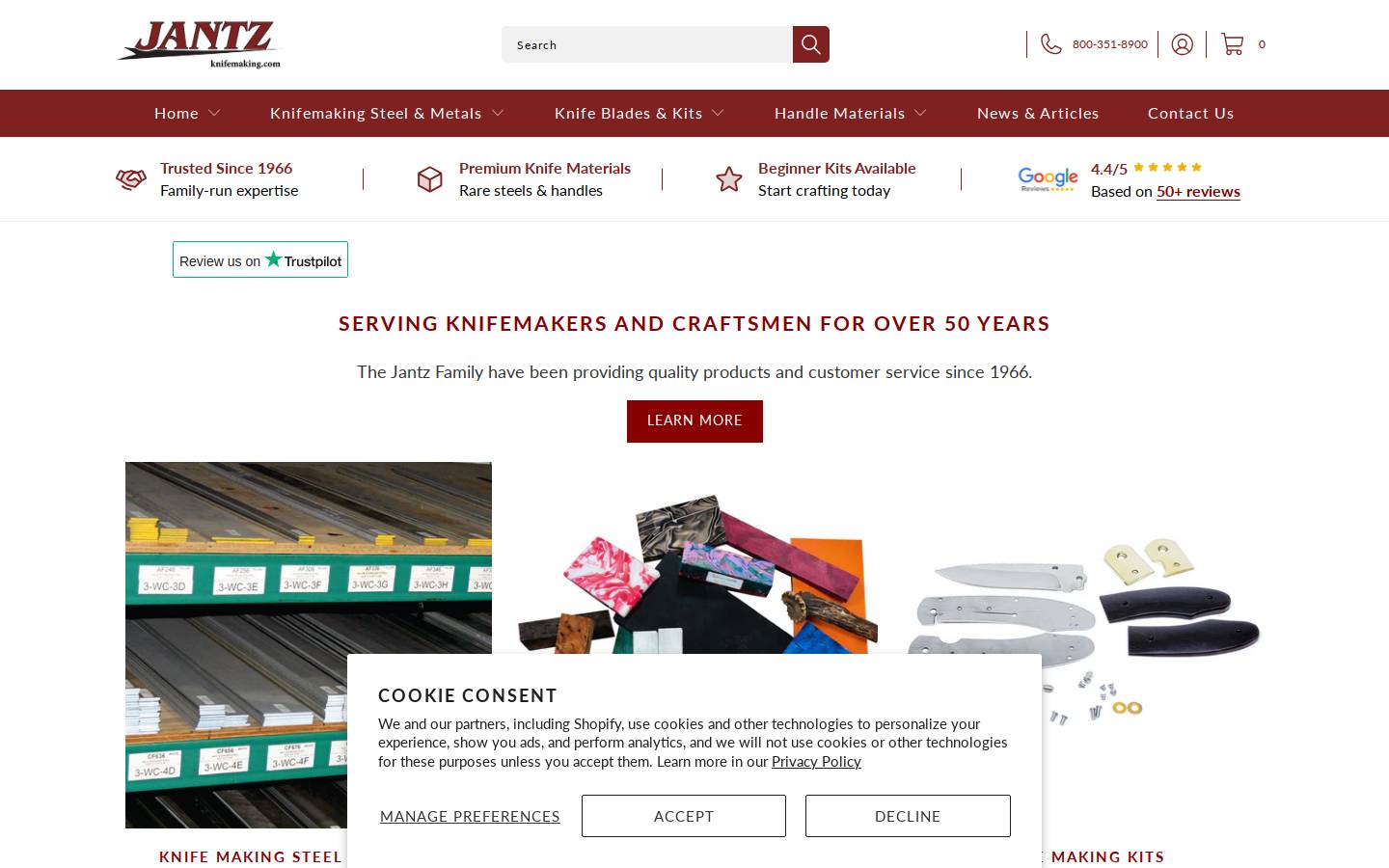 Jantz Supply homepage screenshot