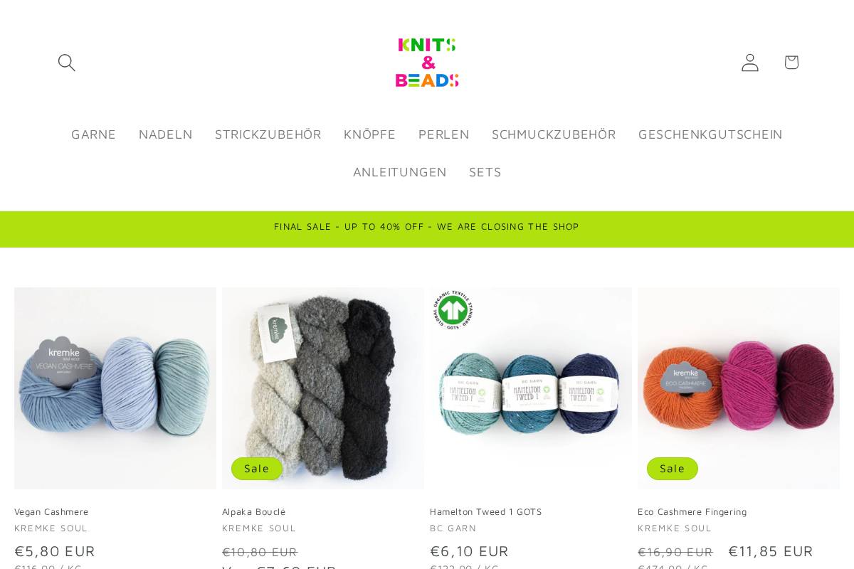 knitsandbeads.de homepage screenshot