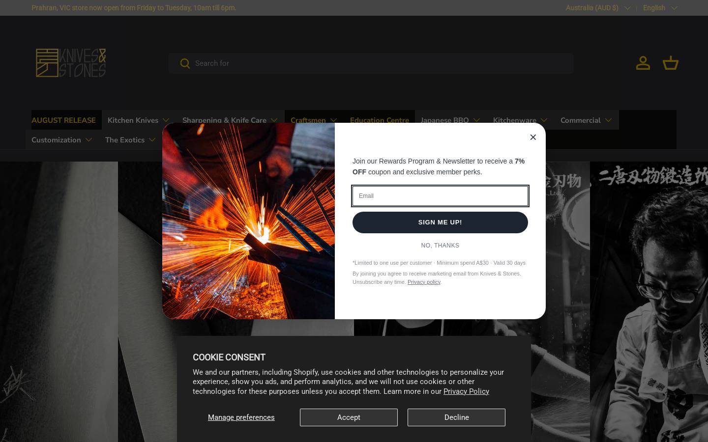 knivesandstones.com.au homepage screenshot