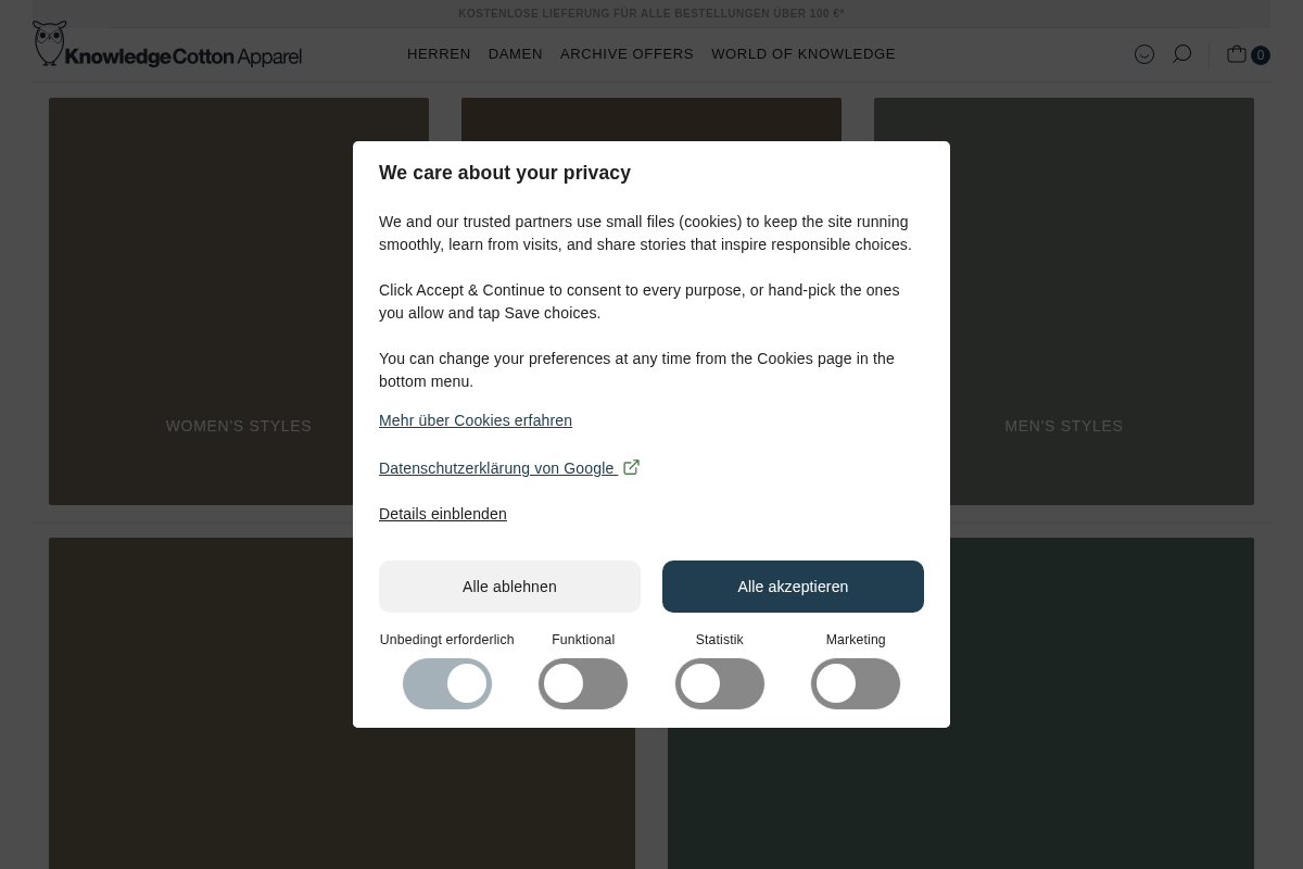 KnowledgeCotton Apparel homepage screenshot
