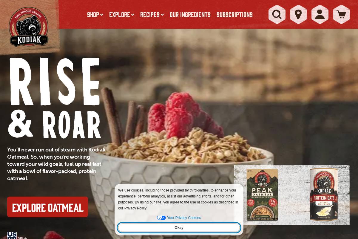 Kodiak Cakes homepage screenshot