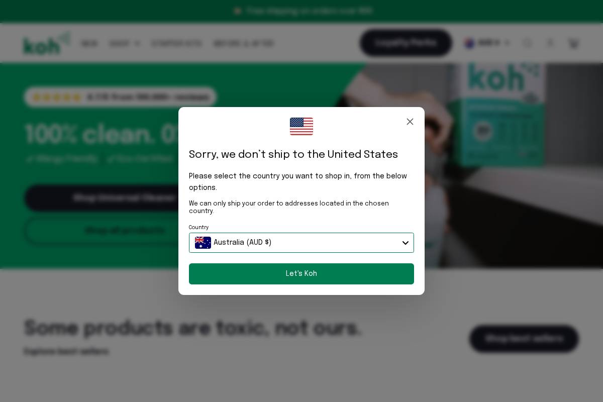 koh.com homepage screenshot