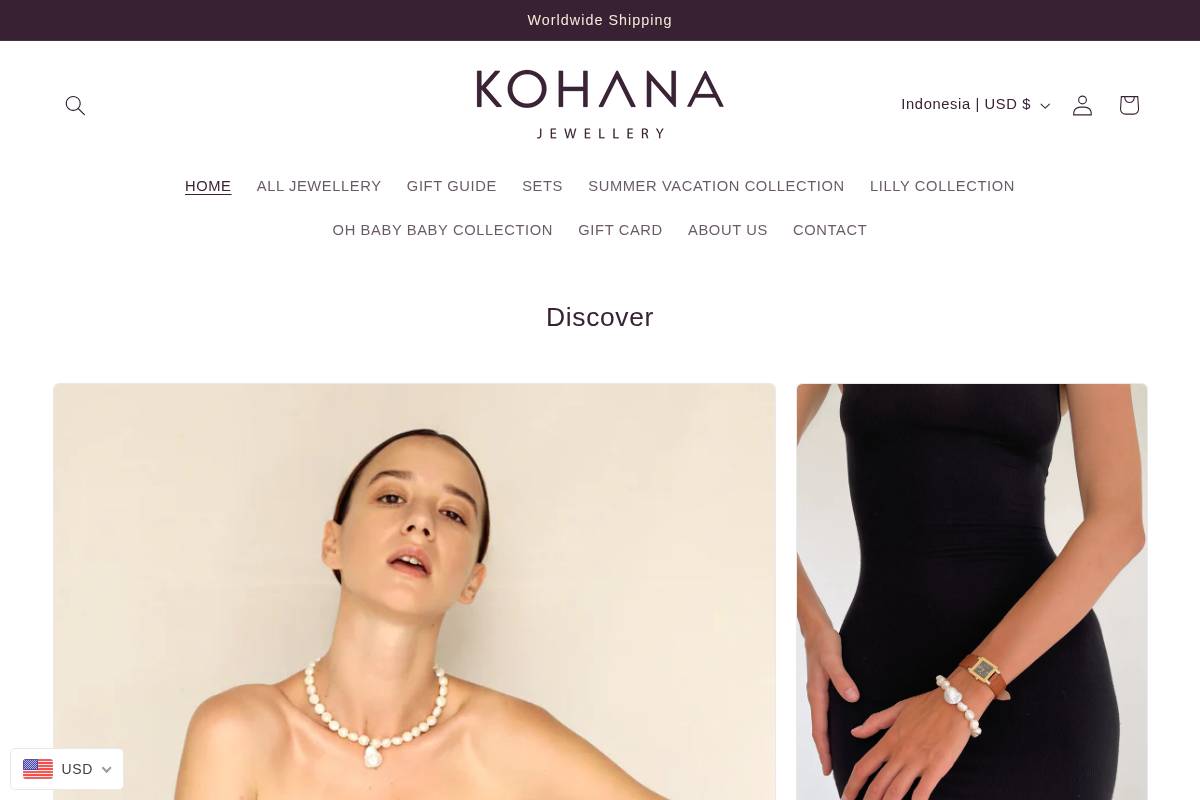kohanajewellery.com homepage screenshot