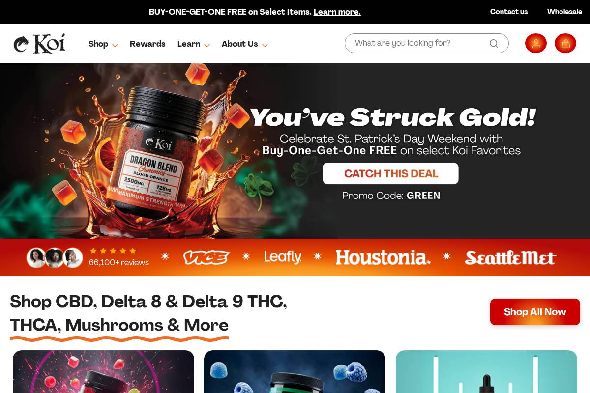 Koi CBD homepage screenshot