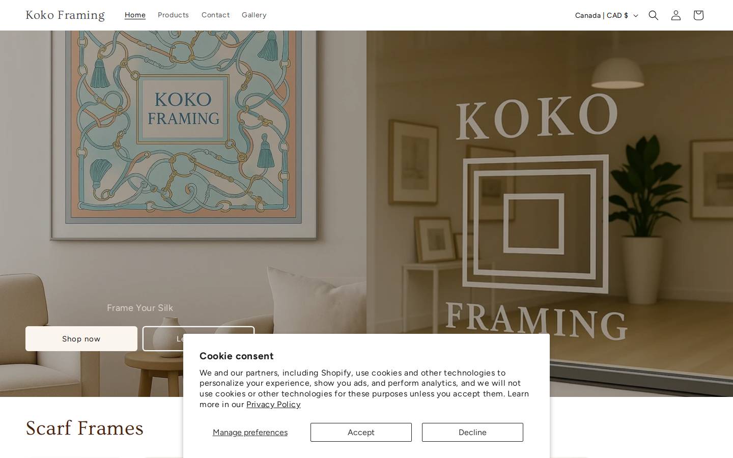 kokoframing.com homepage screenshot