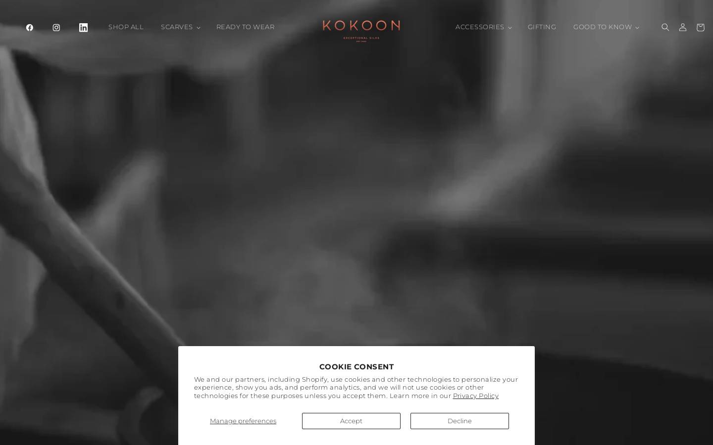 Kokoon Silks homepage screenshot