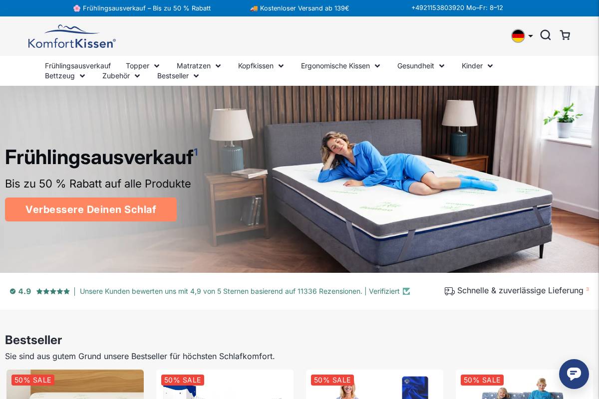 KomfortKissen.de homepage screenshot