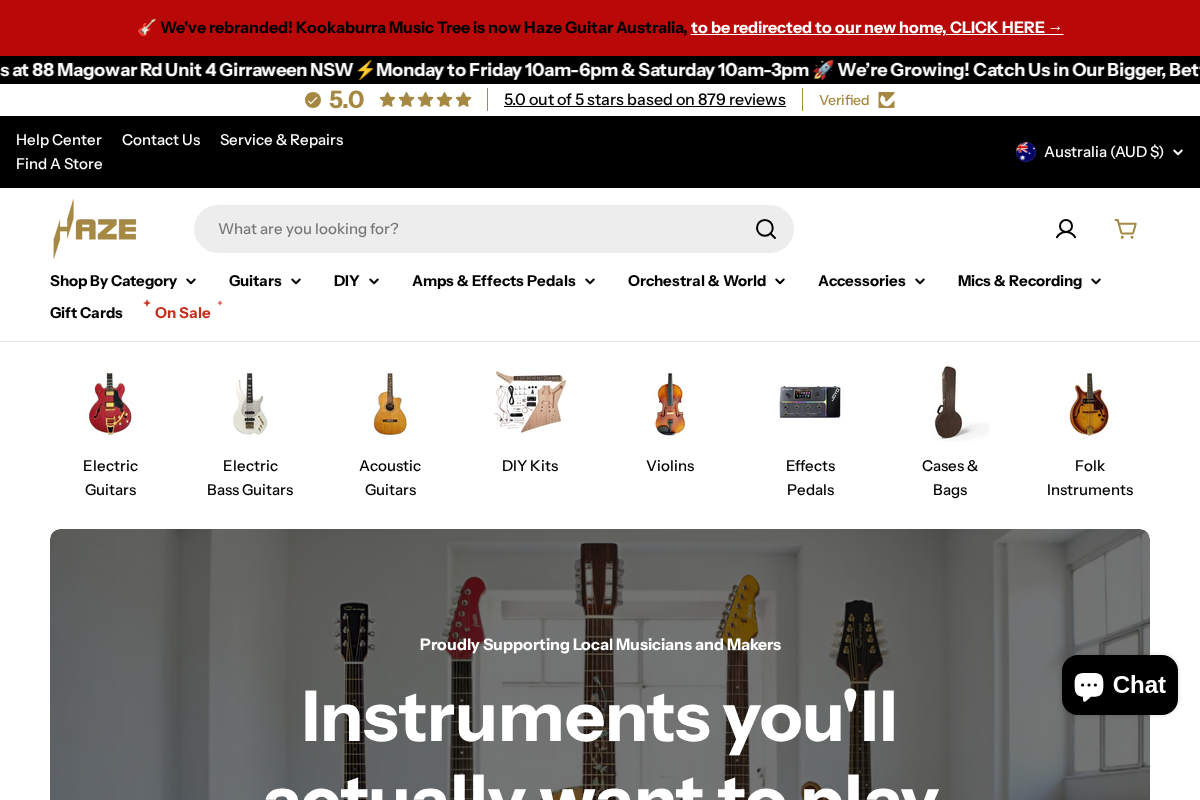 Haze Guitar Australia homepage screenshot