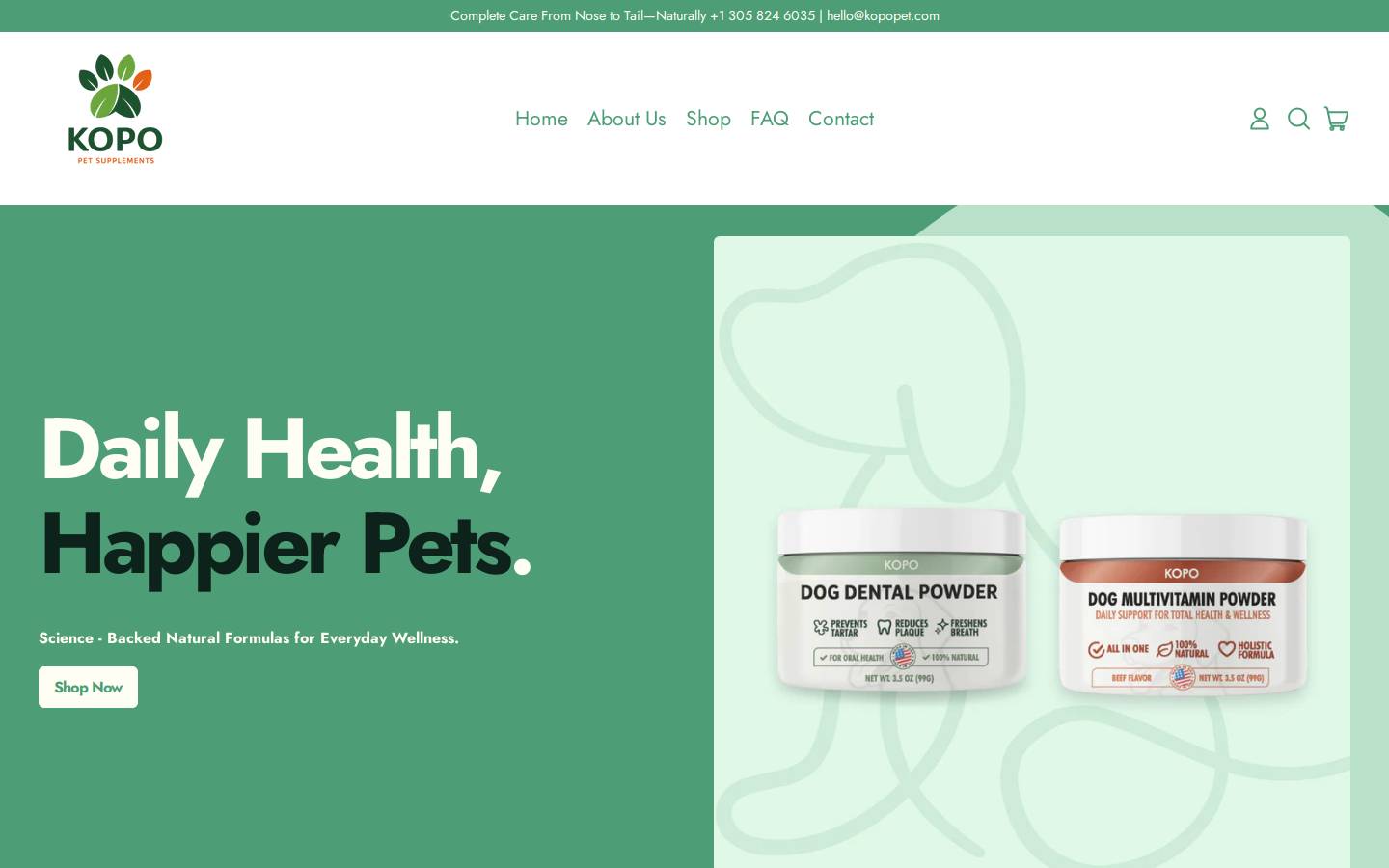 kopopet.com homepage screenshot