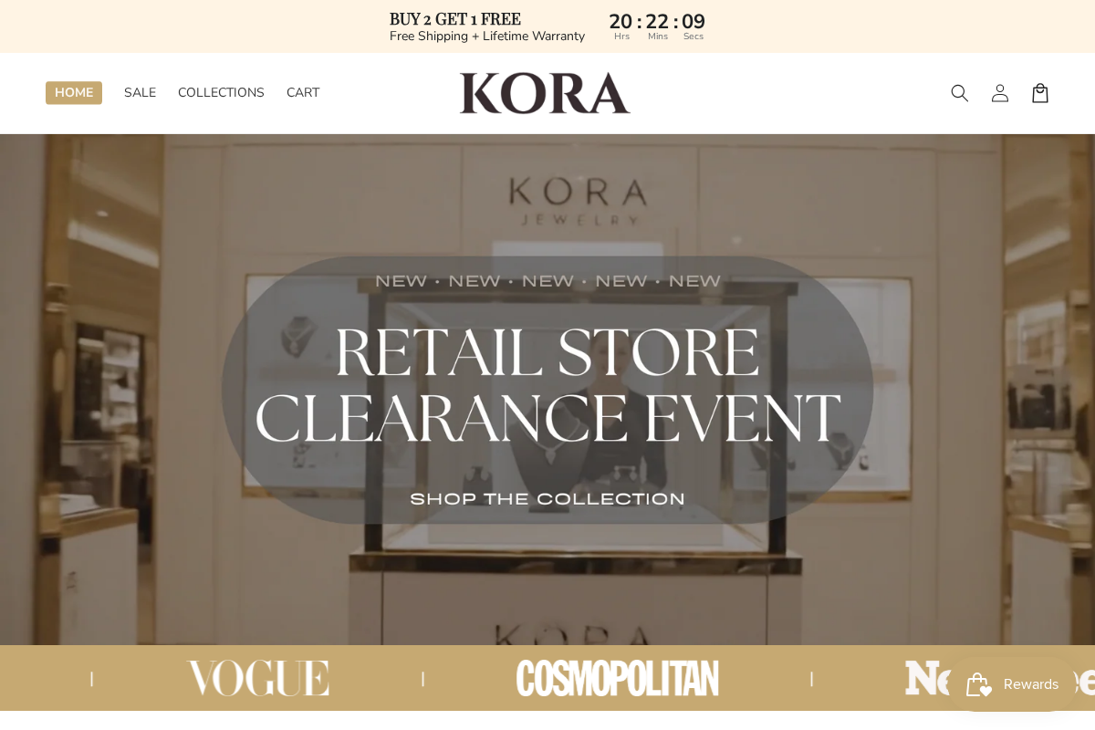 Kora Jewelry homepage screenshot