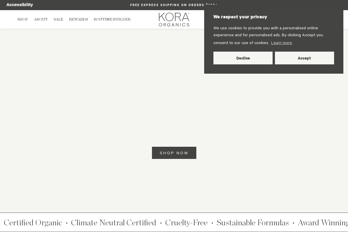 koraorganics.com homepage screenshot
