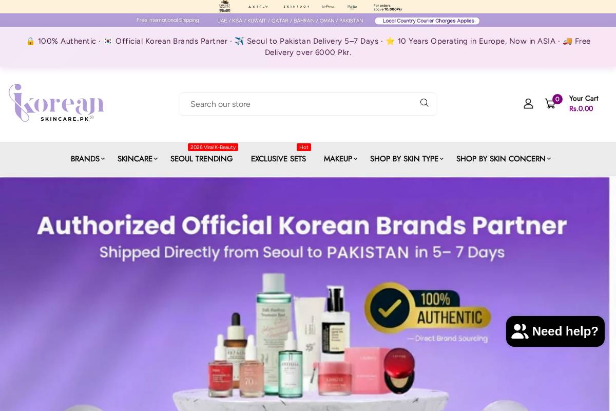korean-skincare.pk homepage screenshot