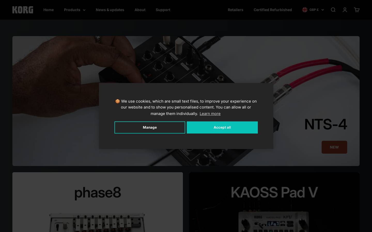 Korg.co.uk homepage screenshot