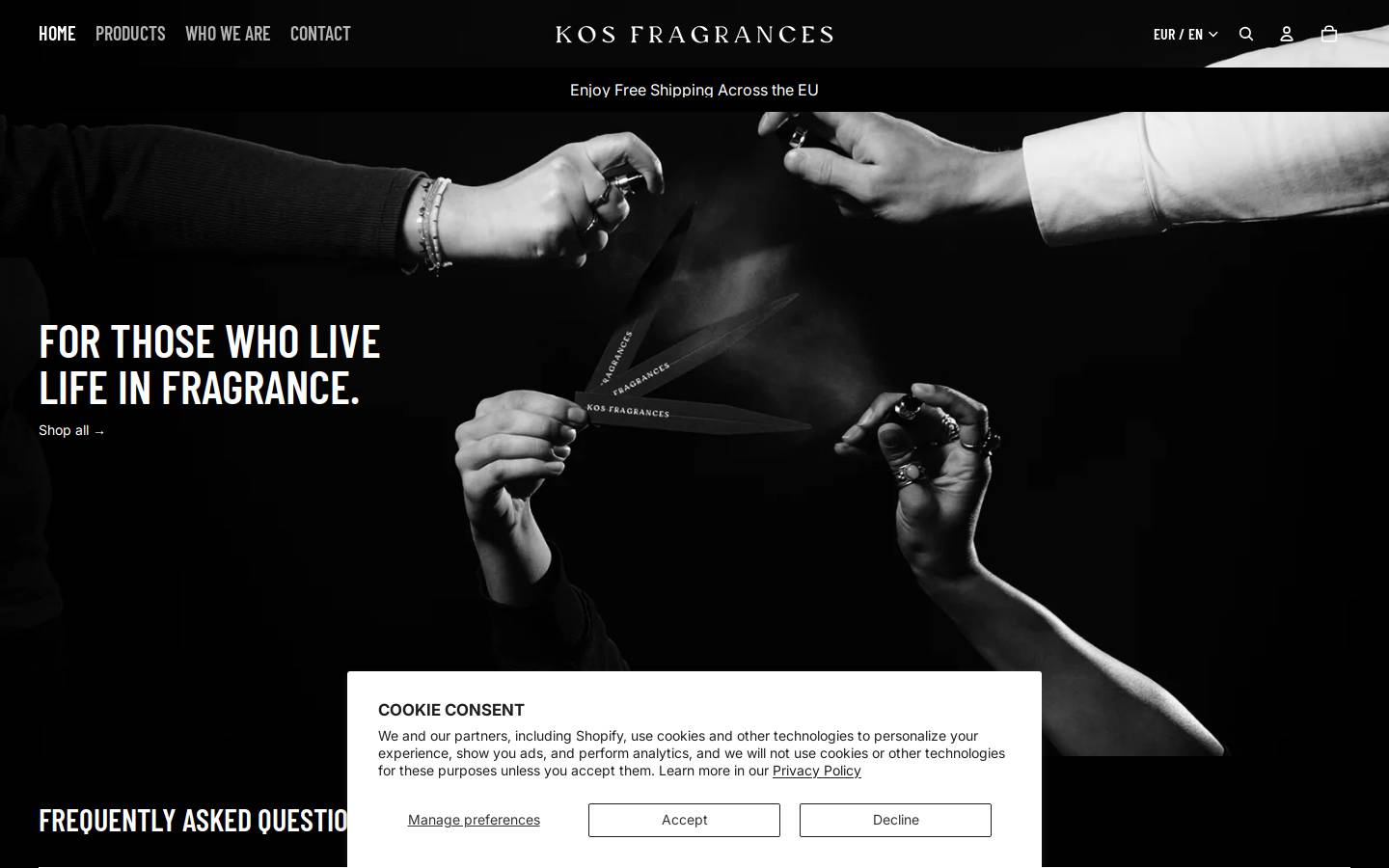 kosfragrances.com homepage screenshot