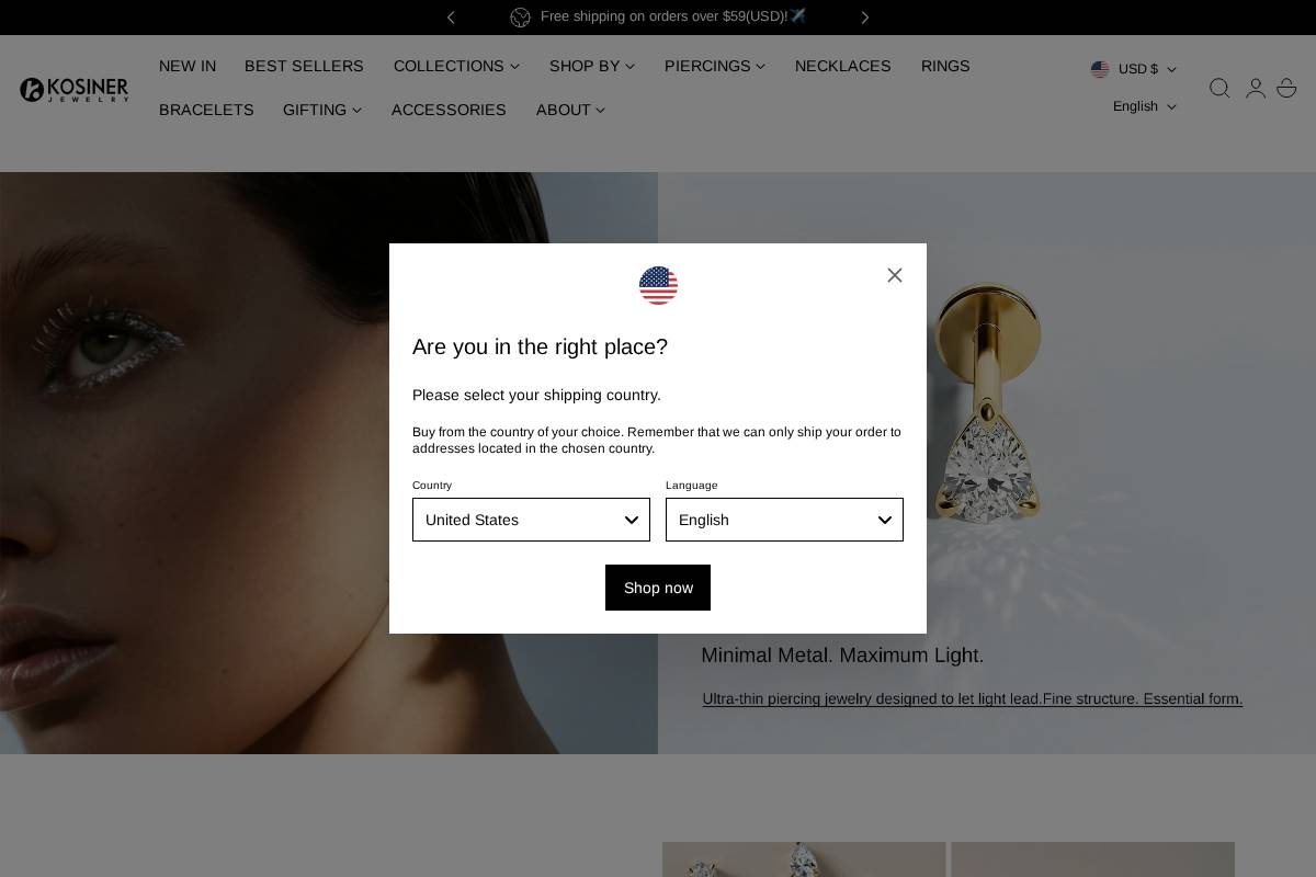 Kosinerjewelry homepage screenshot