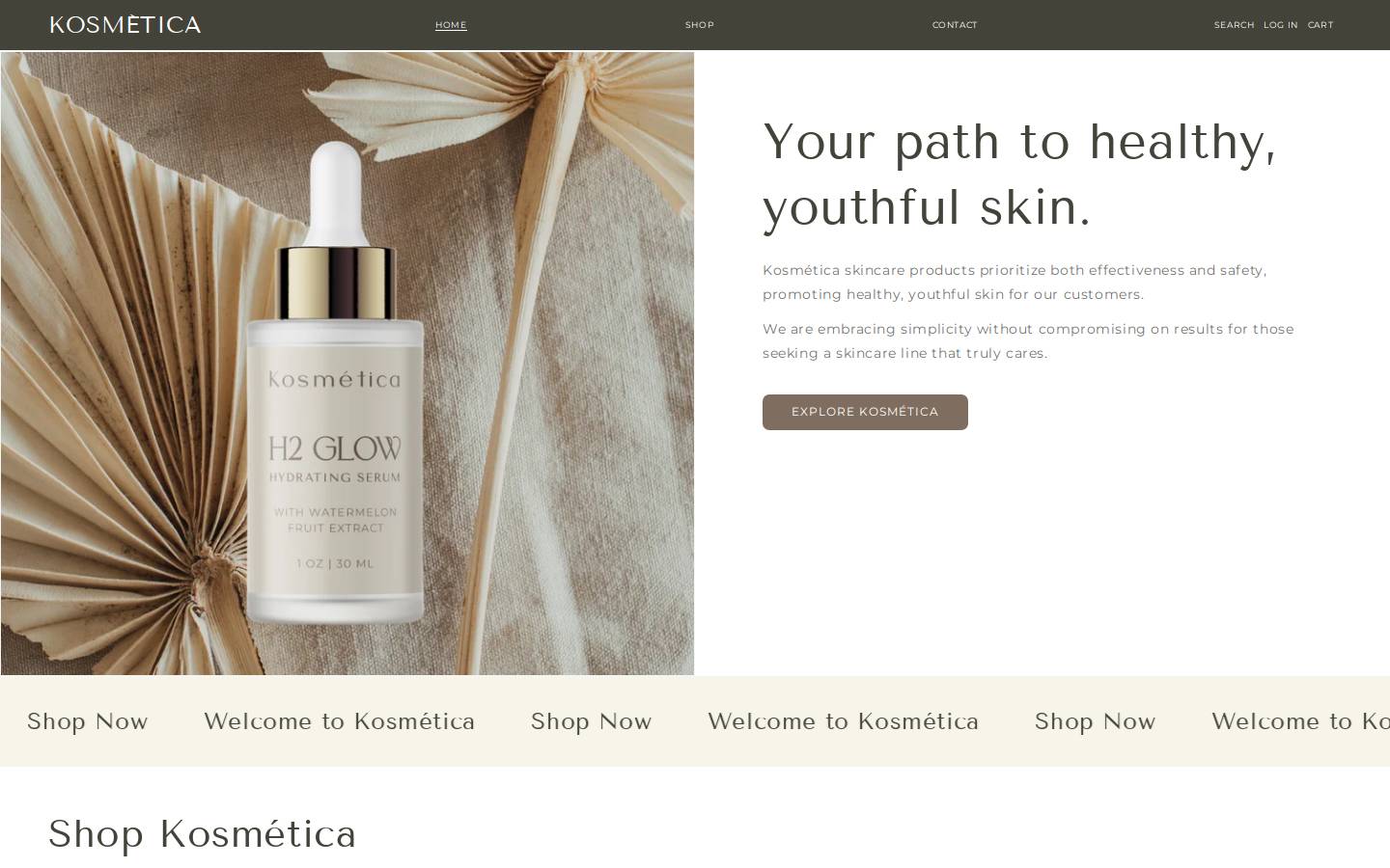 kosmeticaskincare.com homepage screenshot