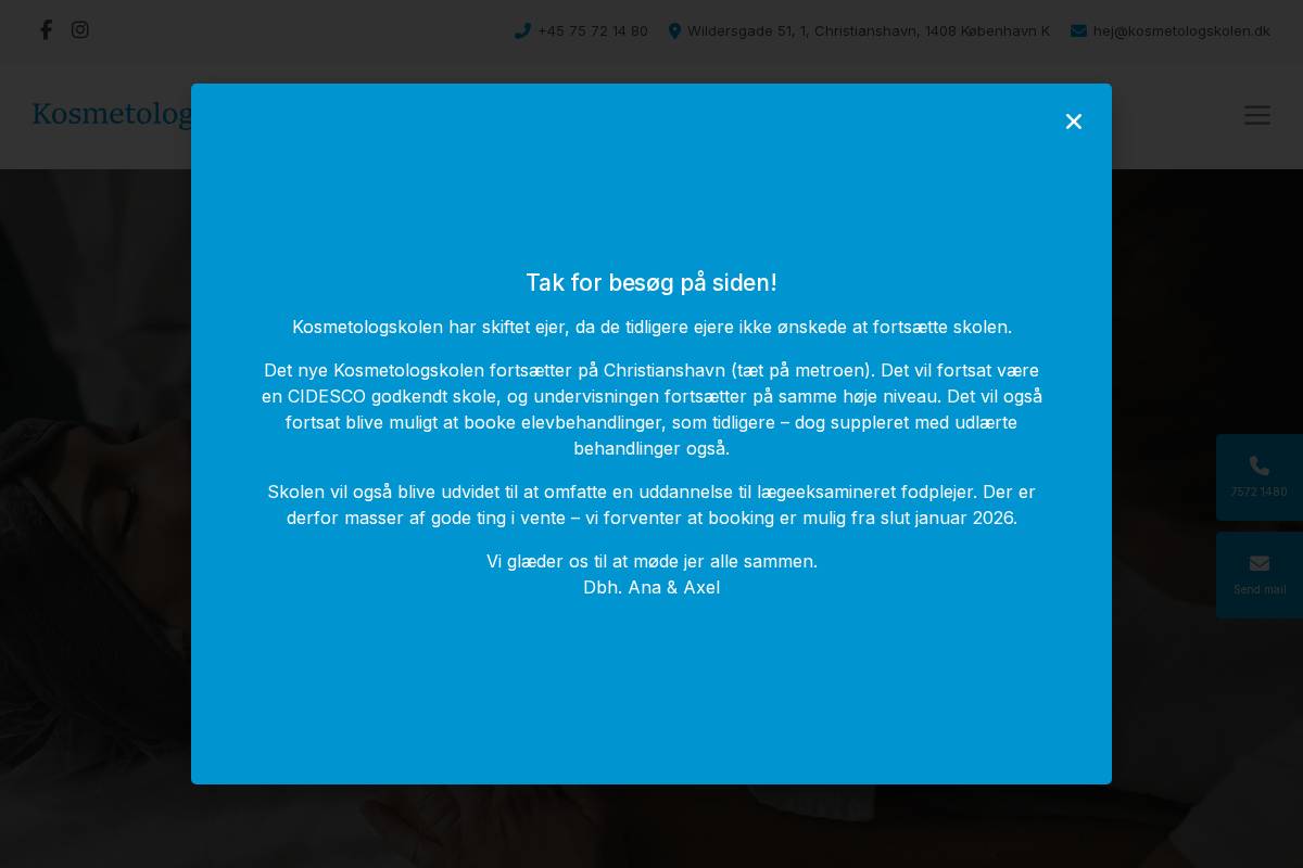 kosmetologskolen.dk homepage screenshot