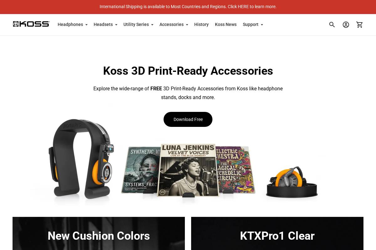 Koss homepage screenshot