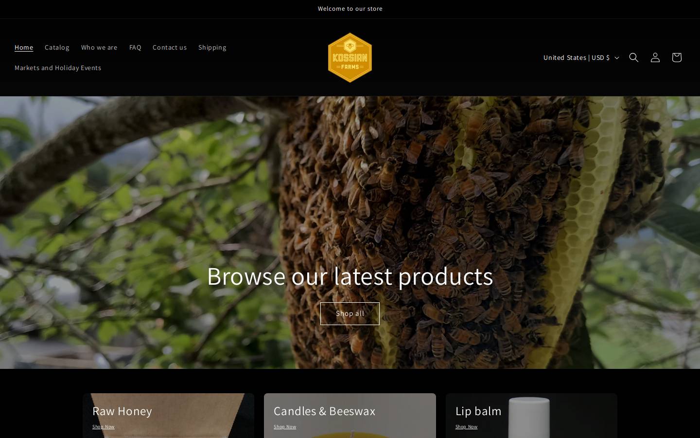 kossianfarms.com homepage screenshot