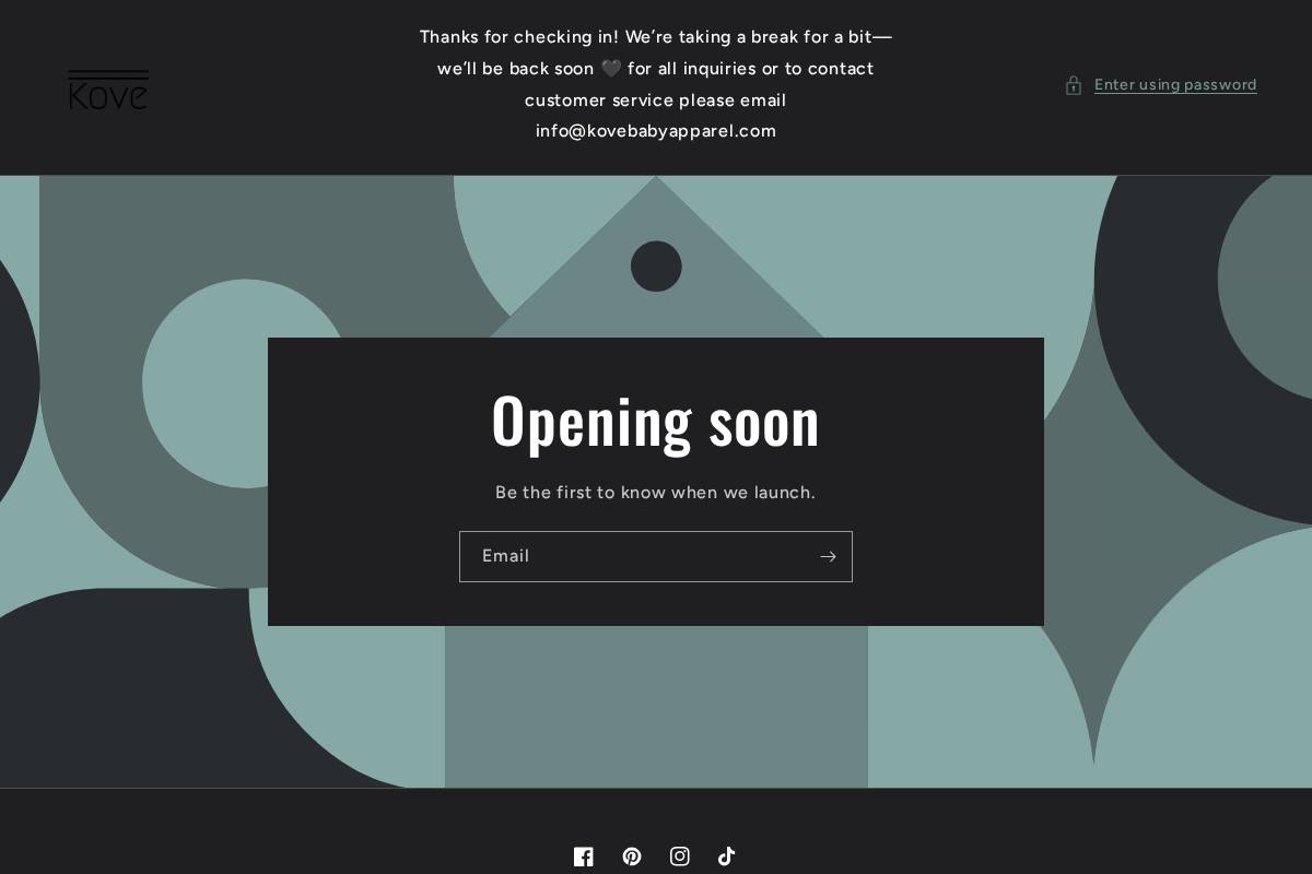 kovebabyapparel.com homepage screenshot