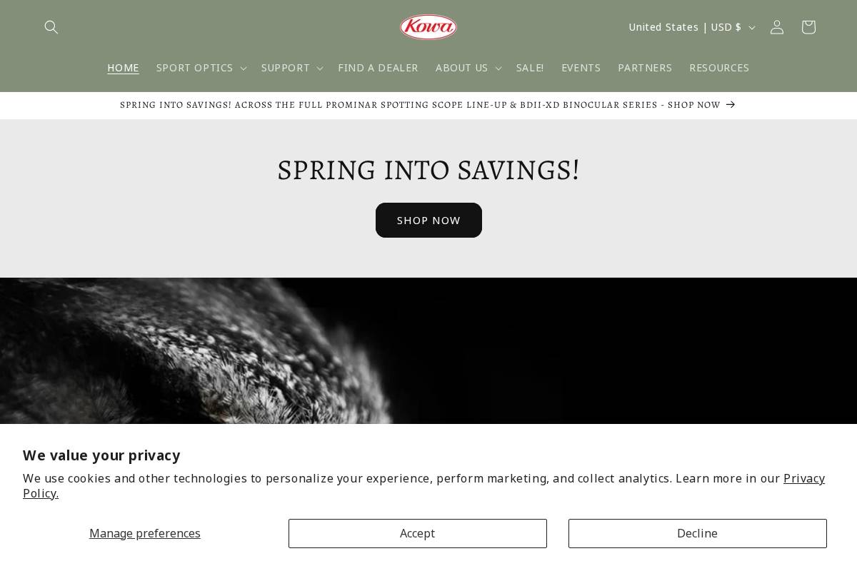kowaoptics.com homepage screenshot