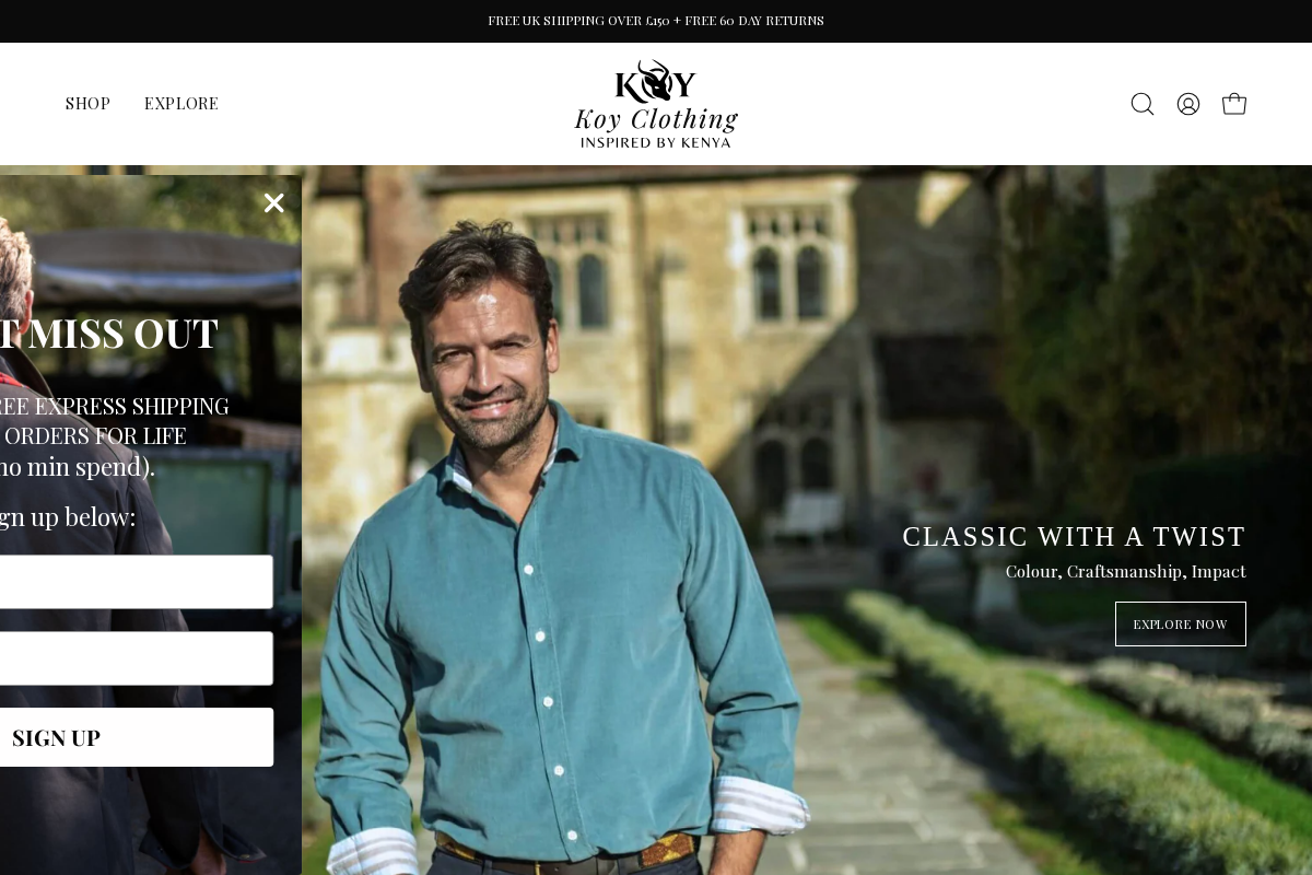 Koy Clothing homepage screenshot