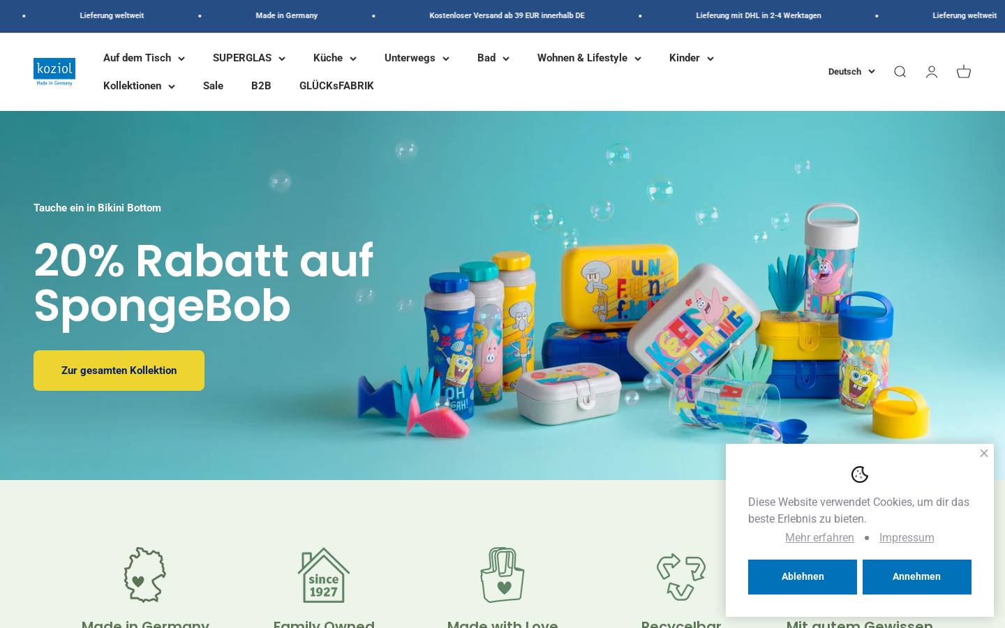 Koziol Shop homepage screenshot