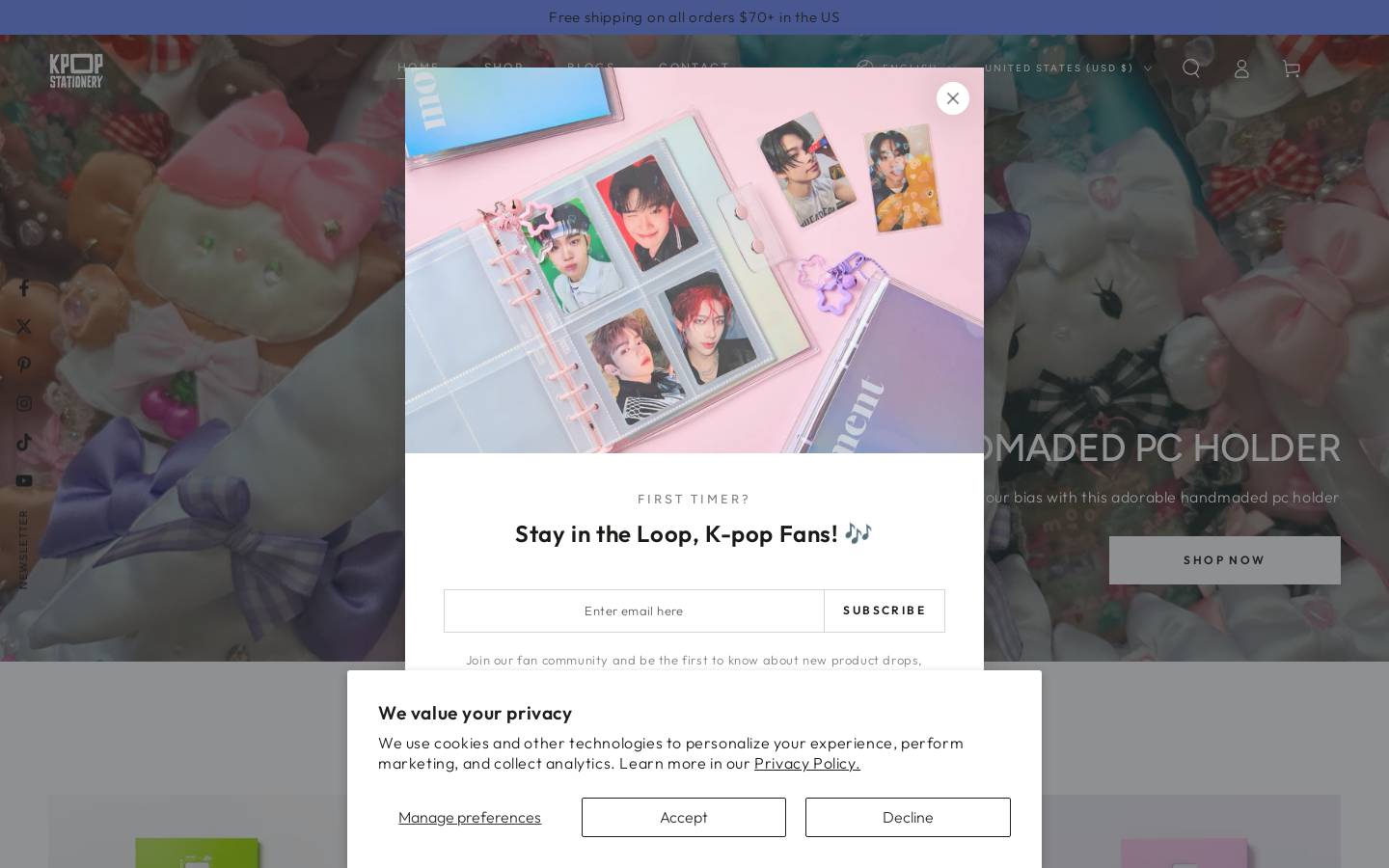 kpopstationery.com homepage screenshot