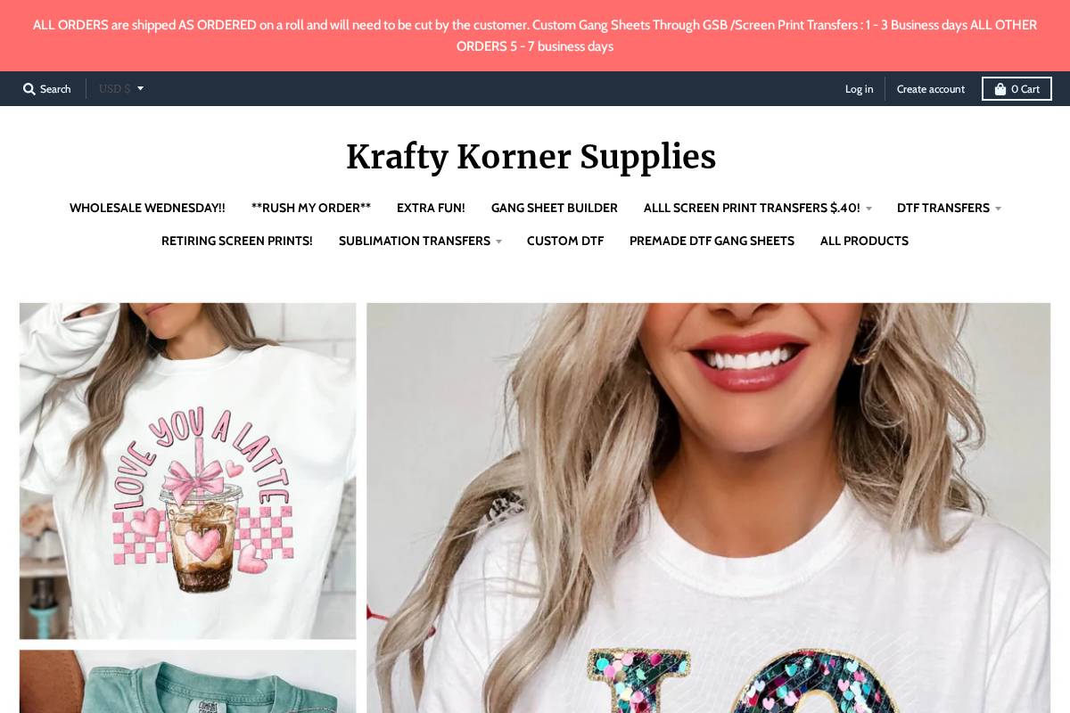 kraftykornersupplies.store homepage screenshot