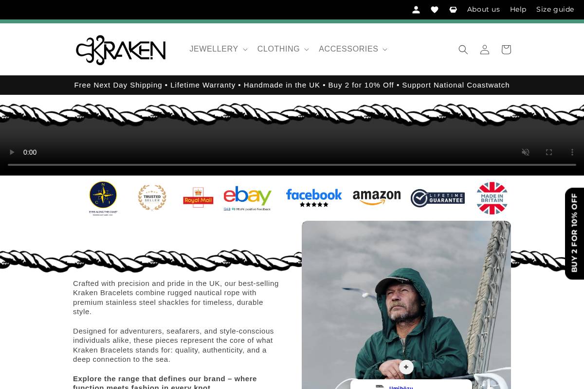 Kraken Bracelets homepage screenshot