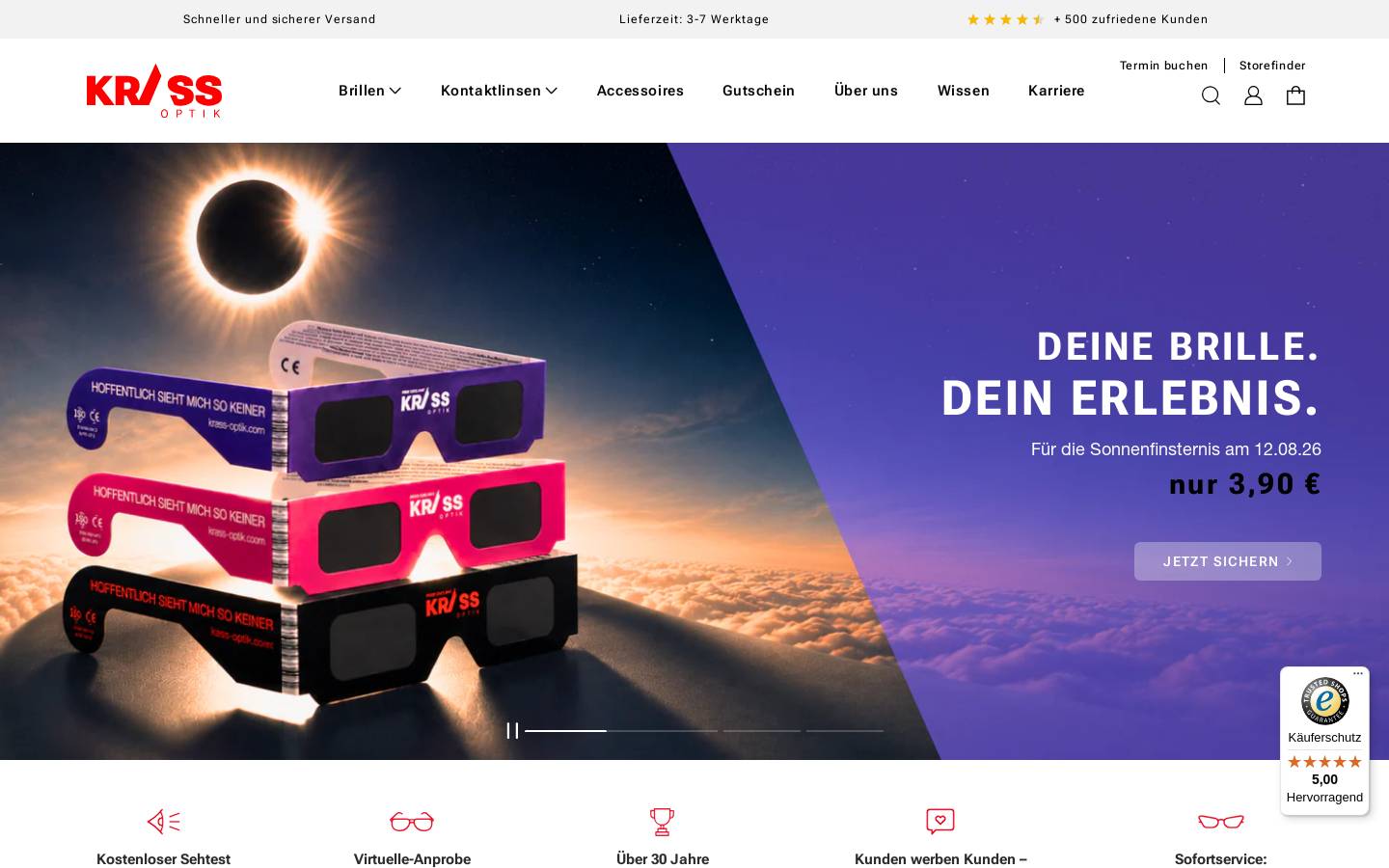 Krass Optik homepage screenshot